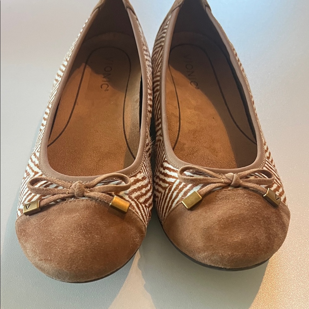 Vionic Brown Suede & Zebra-Print Flats